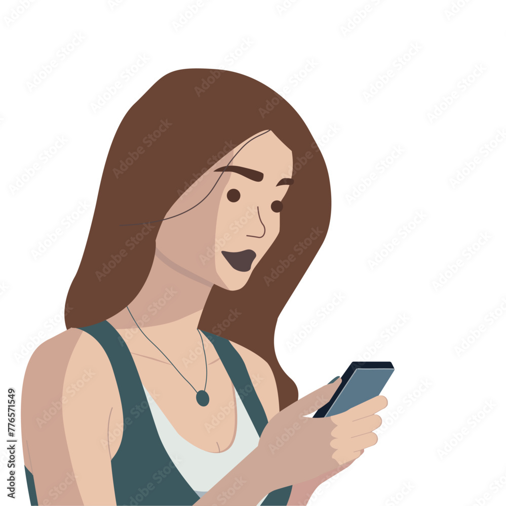 girl with smartphone in hands looking into the screen vector flat style vector girl with smartphone in hands looking into the screen vector flat style vector