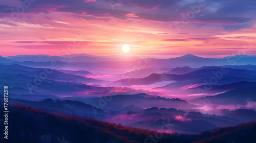 The soft pastels of sunrise or sunset painting the landscape