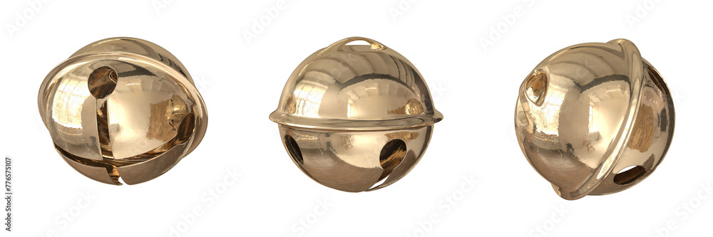 Obraz premium Golden sleigh bells, Isolated on White Background