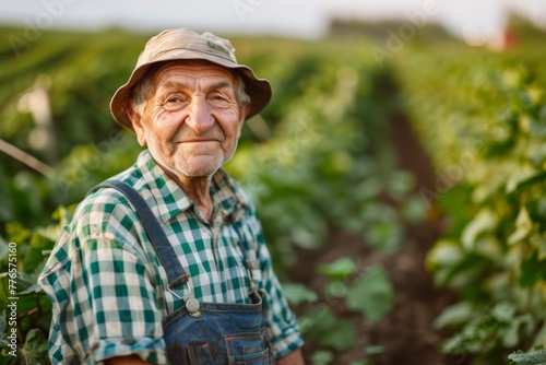senior man as a farmer on field
