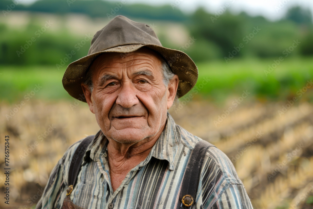 senior man as a farmer on field
