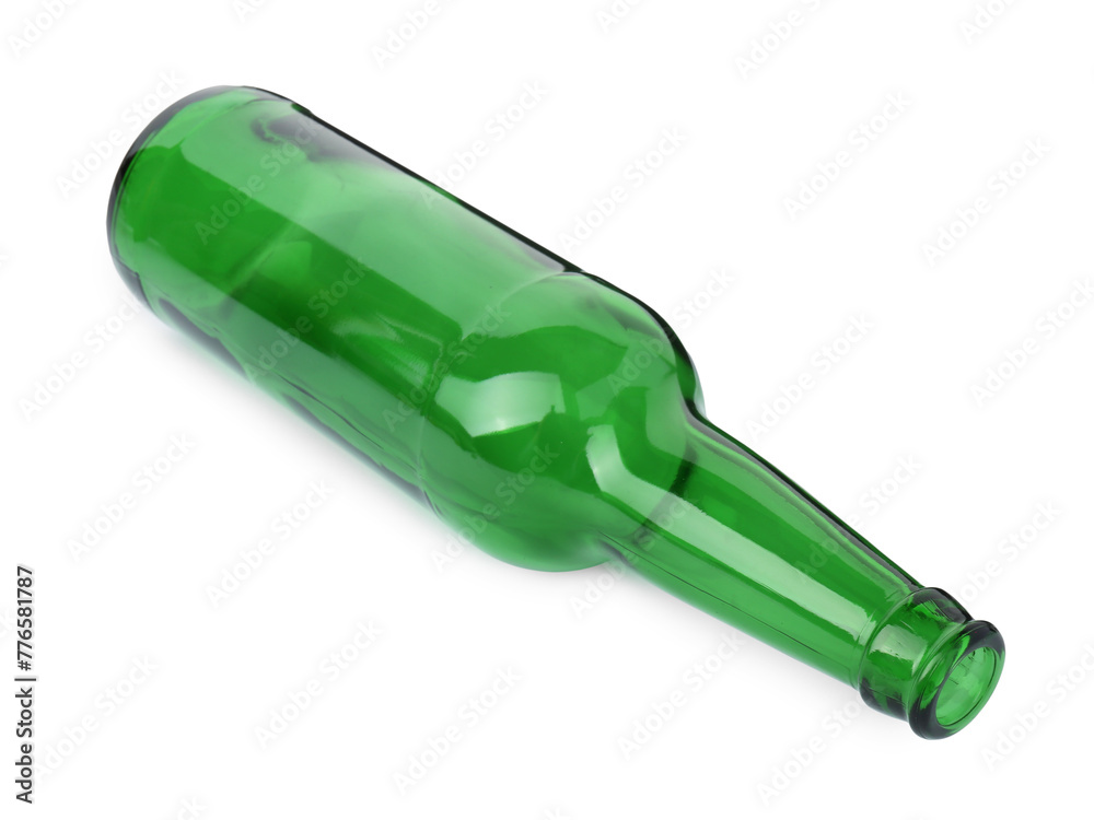 One empty green beer bottle isolated on white One empty green beer bottle isolated on white