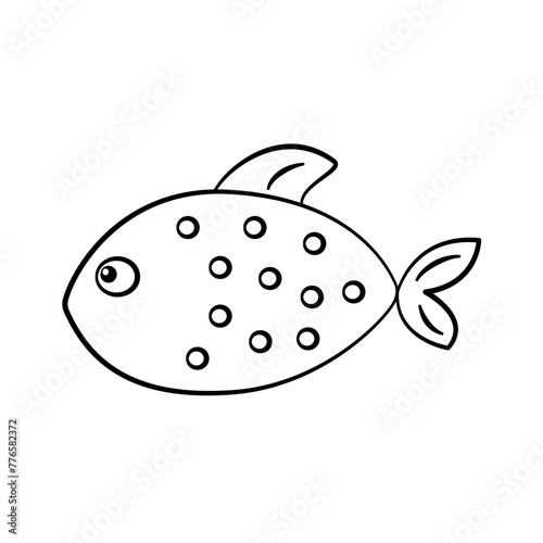 Tropical fish contour outline drawing isolated cutout black and white vector clipart illustration. Underwater doodles line art design element. Sea life nature pictogram, icon pr logo.