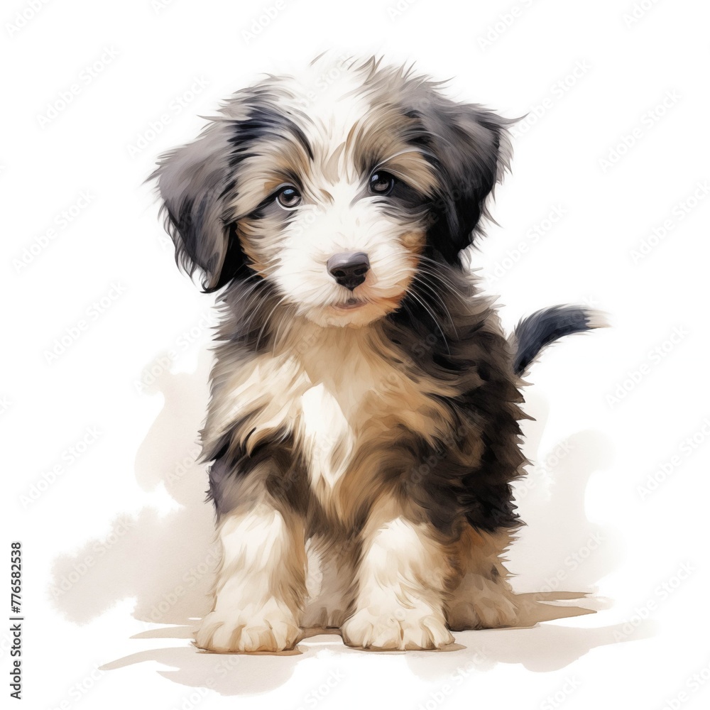 Bearded collie dog. Beardie dog. Puppy clipart. Watercolor illustration. Generative AI. Detailed illustration. Bearded collie dog. Beardie dog. Puppy clipart. Watercolor illustration. Generative AI. Detailed illustration.