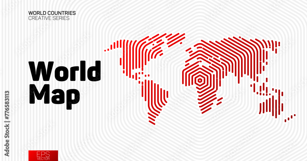 Naklejka premium Abstract world map with red hexagon lines