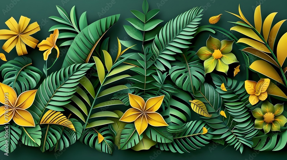 Naklejka premium Tropical Paper Art Floral Design Exotic Botanical Illustration