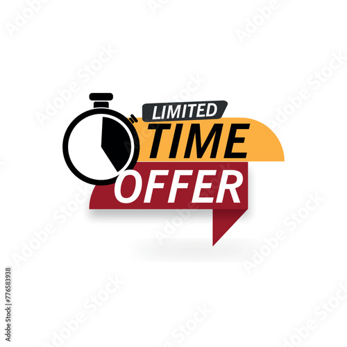 limited time offer, discount, label, offer label, with stopwatch icon vector sticker isolated on a white background