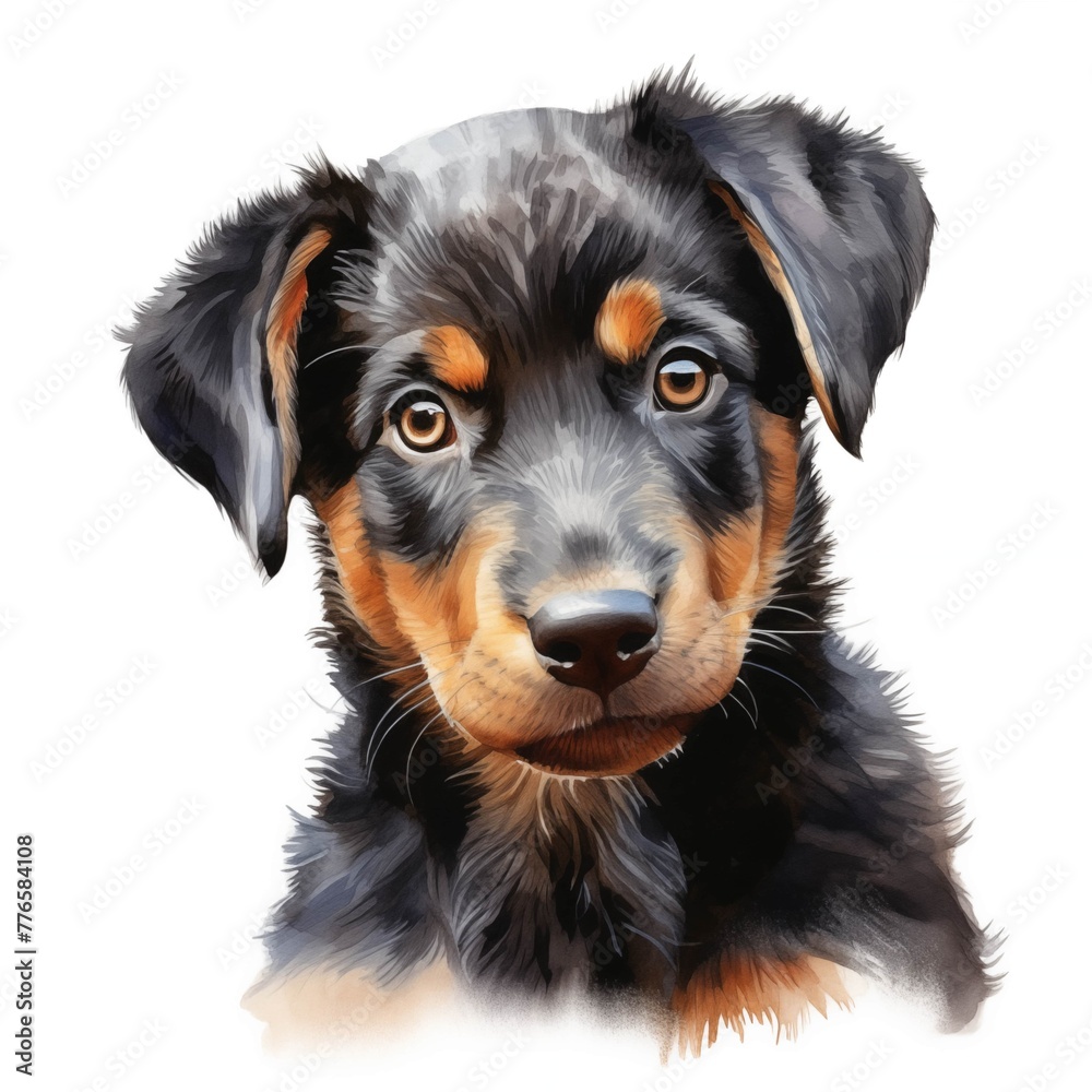Beauceron. Beauce sheep dog. Puppy clipart. Watercolor illustration. Generative AI. Detailed illustration.