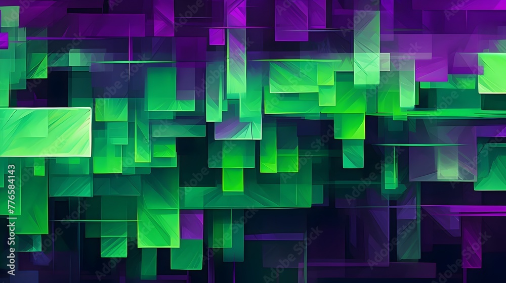 Abstract Geometric Shapes Purple Green Digital Art