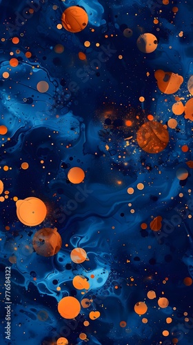 Abstract Cosmic Art Fluid Acrylic Orange Blue Spheres