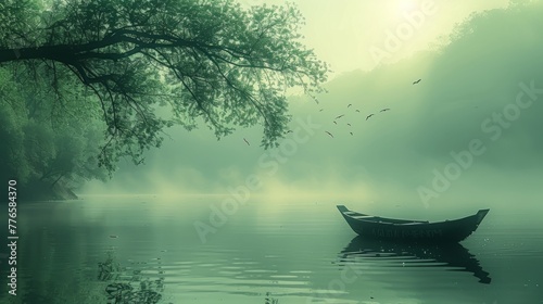 Serene Lake Landscape with Boat