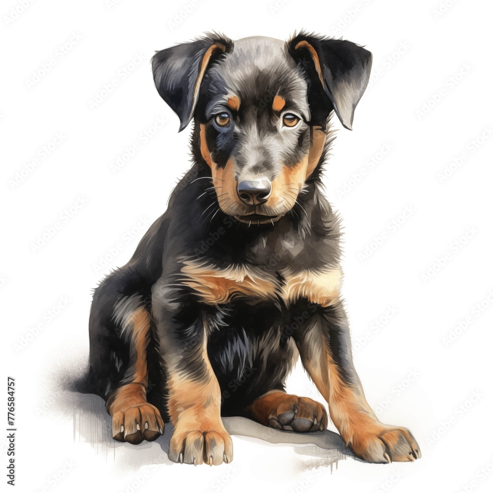 Beauceron. Beauce sheep dog. Puppy clipart. Watercolor illustration. Generative AI. Detailed illustration.