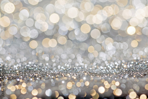 Abstract Background of Glitter Vintage Lights: Silver and White, De-focused Banner