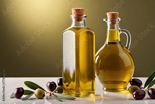 Product packaging mockup photo of bottle of olive oil, studio advertising photoshoot