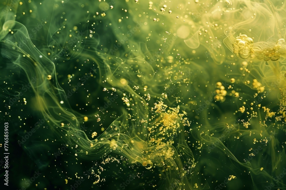 Fresh green spring with yellow and gold details minimalistic bizarre - obrazy, fototapety, plakaty 