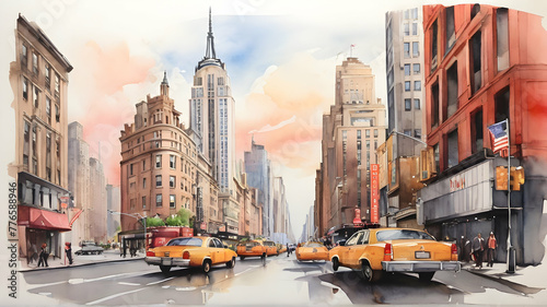 New York city watercolor drawing
