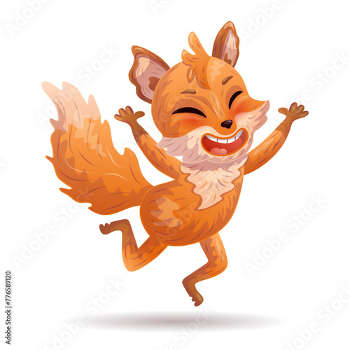Happy cartoon fox. Jumping. Vector illustration.