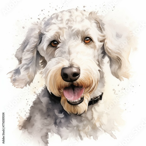 Bedlington terrier dog. Bedlington terrier clipart. Watercolor illustration. Generative AI. Detailed illustration.