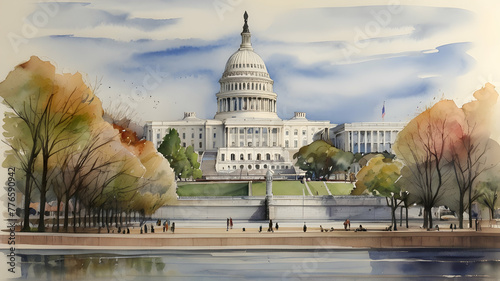 Washington DC watercolor art drawing