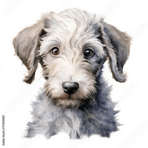 Bedlington terrier dog. Bedlington terrier clipart. Puppy clipart. Watercolor illustration. Generative AI. Detailed illustration.
