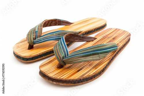 Colorful Striped Flip-Flops on White Background