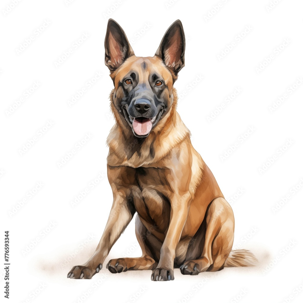 Belgian malinois dog. Belgian shepherd dog clipart. Watercolor illustration. Generative AI. Detailed illustration.