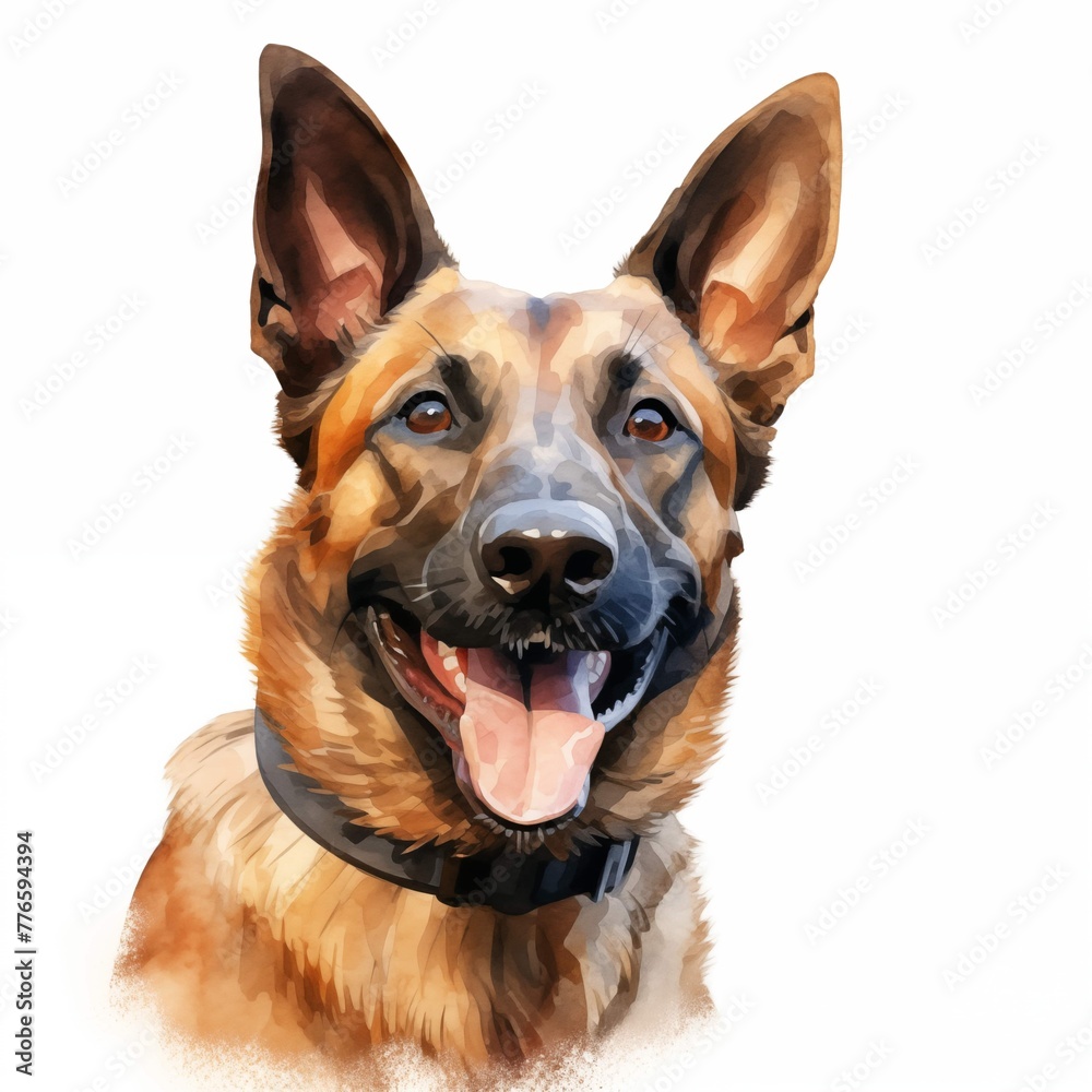 Belgian malinois dog. Belgian shepherd dog clipart. Watercolor illustration. Generative AI. Detailed illustration.