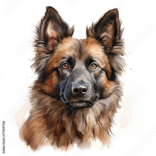 Belgian shepherd. Tervueren dog. Shepherd dog. Puppy clipart. Watercolor illustration. Generative AI. Detailed illustration.