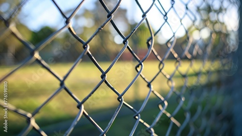 Steel mesh fencing surrounding a secure area, with focus on its strength and pattern