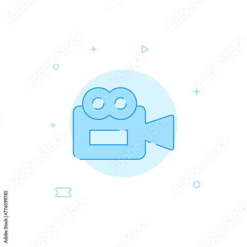 Video camera, cinematographer flat vector icon. Filled line style. Blue monochrome design. Editable stroke