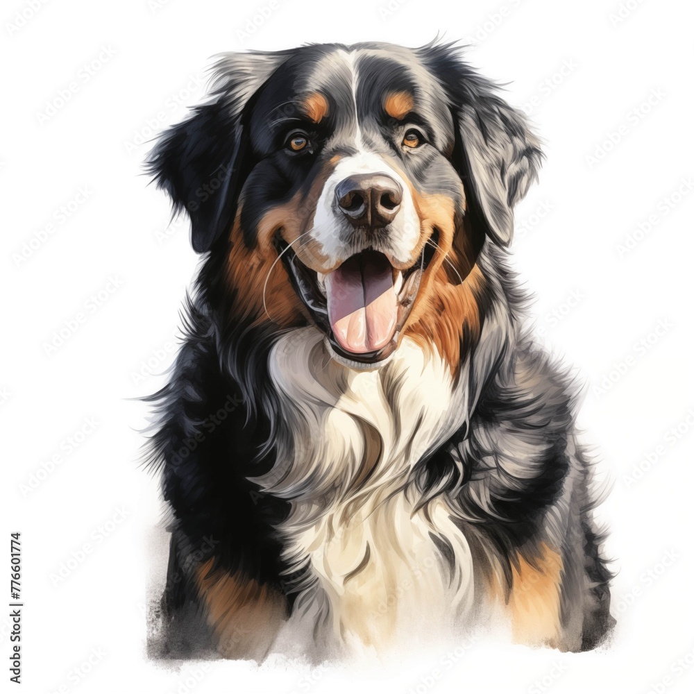 Bernese mountain dog. Bernese mountain dog clipart. Watercolor illustration. Generative AI. Detailed illustration.