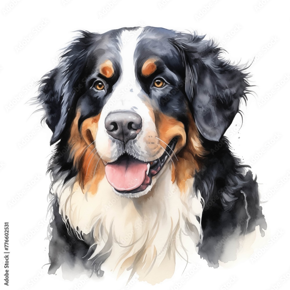 Bernese mountain dog. Bernese mountain dog clipart. Watercolor illustration. Generative AI. Detailed illustration. Bernese mountain dog. Bernese mountain dog clipart. Watercolor illustration. Generative AI. Detailed illustration.