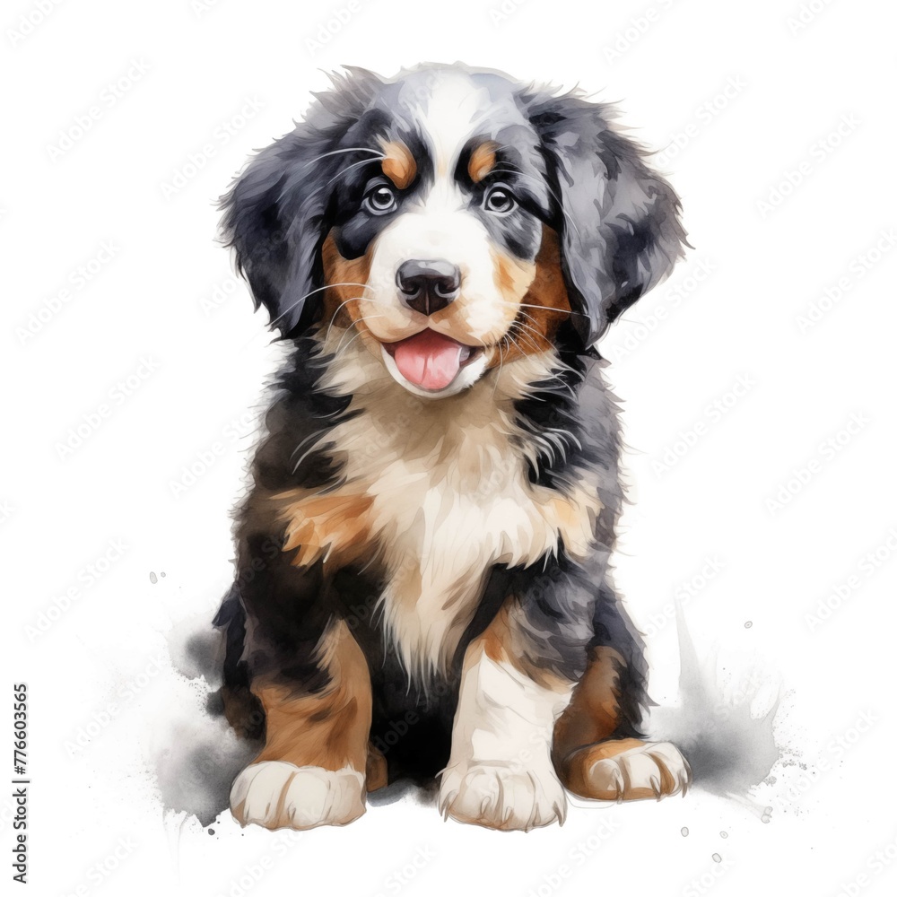 Bernese mountain dog. Bernese mountain dog. Puppy clipart. Watercolor illustration. Generative AI. Detailed illustration.