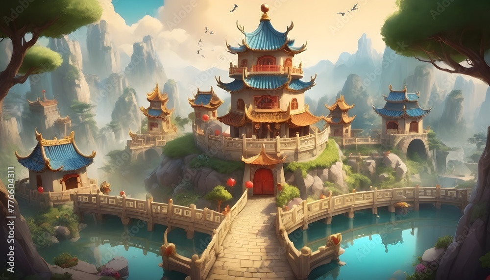 Naklejka premium Fairy tale Little Kingdom Chinese