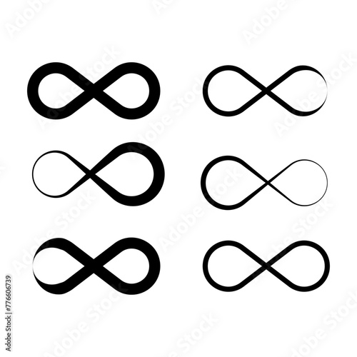 Collection of infinity symbols in various styles. Continuous loop concept. Vector illustration. EPS 10.