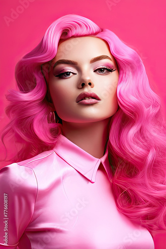 Beautiful young woman with pink hair. Beauty, fashion. Cosmetics.