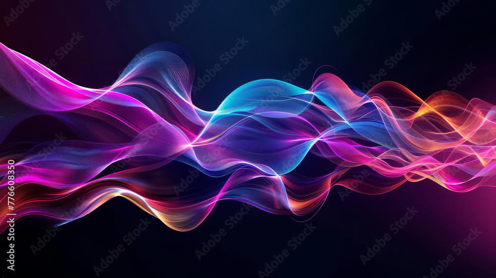 Colorful, abstract digital waves flowing across a dark, sophisticated background Colorful, abstract digital waves flowing across a dark, sophisticated background