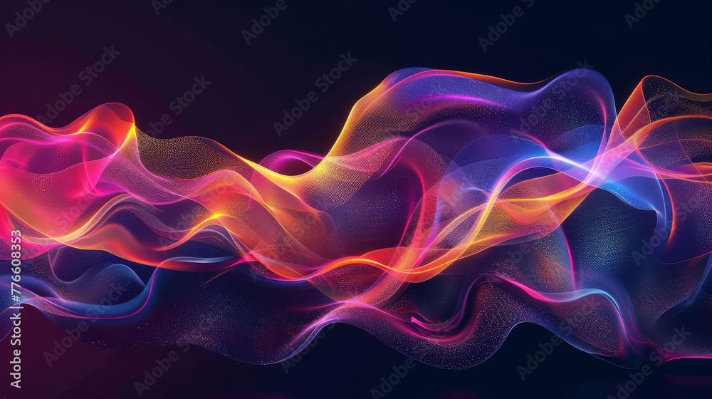Colorful, abstract digital waves flowing across a dark, sophisticated background