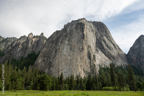 El Capitan Rises Above Green Fields of Yosemite Valley