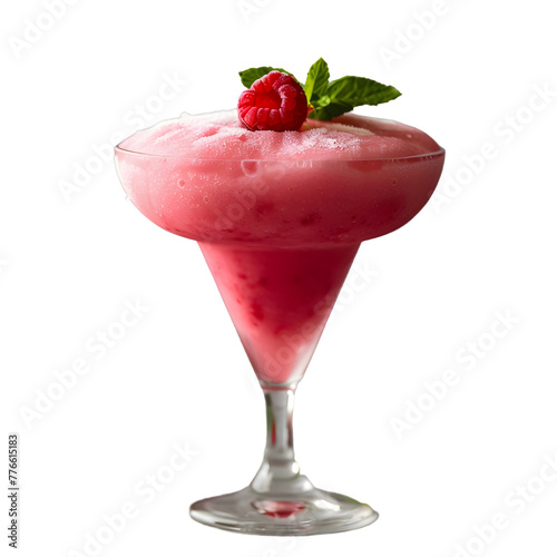 raspberry frozzen drink decorated with mint, with transparent background photo