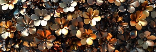 Flowers are made from the same metals as knights armor, with petals in shades of polished steel, copper, and brass, reflecting the sunlight in a serene way created with Generative AI Technology