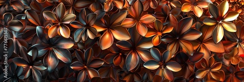Flowers are made from the same metals as knights armor, with petals in shades of polished steel, copper, and brass, reflecting the sunlight in a serene way created with Generative AI Technology