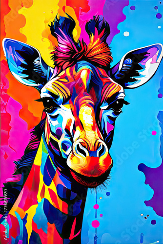 Giraffe head art illustration design. Giraffe head on colorful background