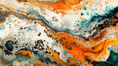 Close-up with orange, blue and white colors, abstract background