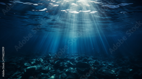 Calm Underwater Scene with Sunlight and Rocky Bottom