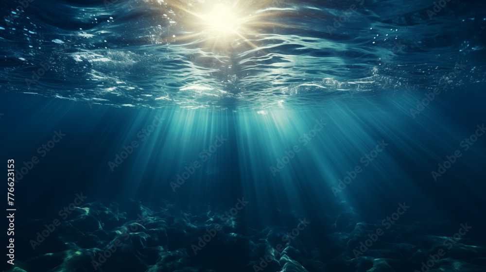 Sunlight Piercing Through Ocean's Surface