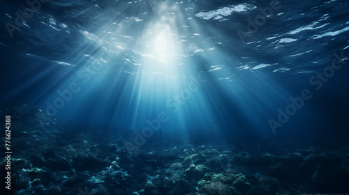 Underwater Scene with Sunbeams Shining Through © heroimage.io