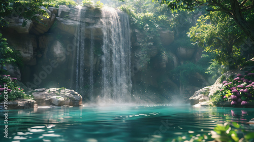 tranquility of a secluded pool at the base of a waterfall