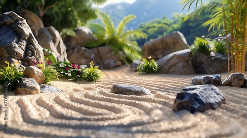 tranquility of a zen garden with carefully raked sand