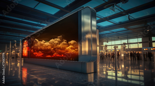 Modern Airport Flight Information Board at Sunset © VGV